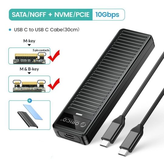 Hộp đựng ổ cứng SSD ORICO M.2 NVME TypeC Orico PDDM2C3-G2-BK-EP USB3.1 GEN2 10Gbps
