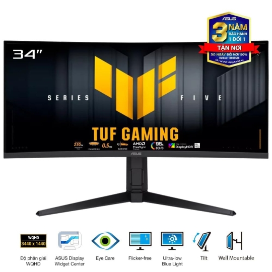 Màn hình cong ASUS TUF Gaming VG34WQ5A 34 Inch Fast VA 0.5ms Dual Refresh Rate (2K WQHD/200Hz - Full HD/400Hz)