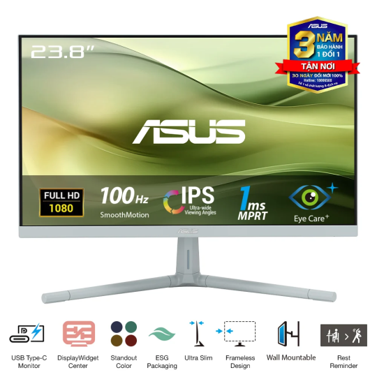 Màn Hình Asus VU249CFE-G Eye Care ( Green) - 24 inch / IPS / FHD / 100Hz / 1ms